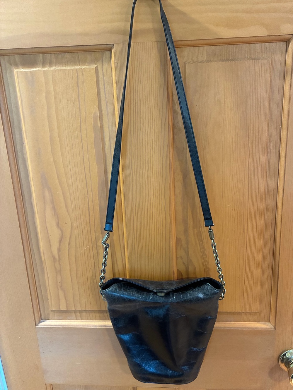 Black Leather Crossbody Bucket Bag - HOBO